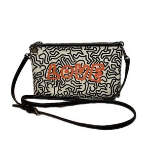 COACH x Keith Haring LOVE Lyla Crossbody Bag Purse Pebbled Leather Black & White